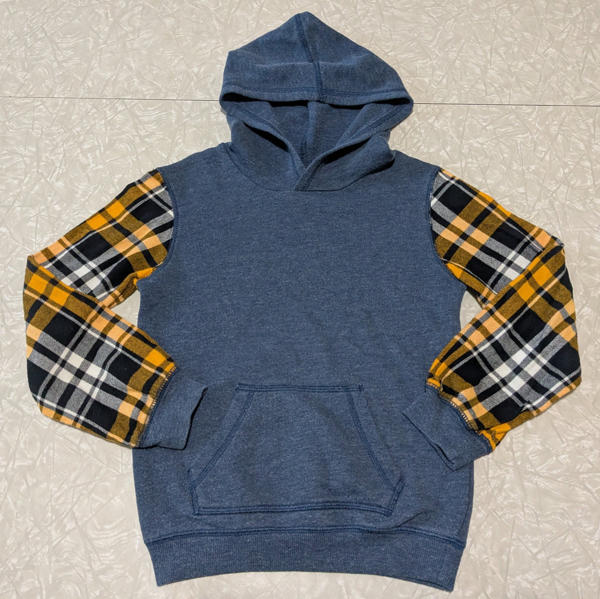 #61 Tate + Tucker Boys 6 Plaid Blue Yellow Autumn Fall Hoodie