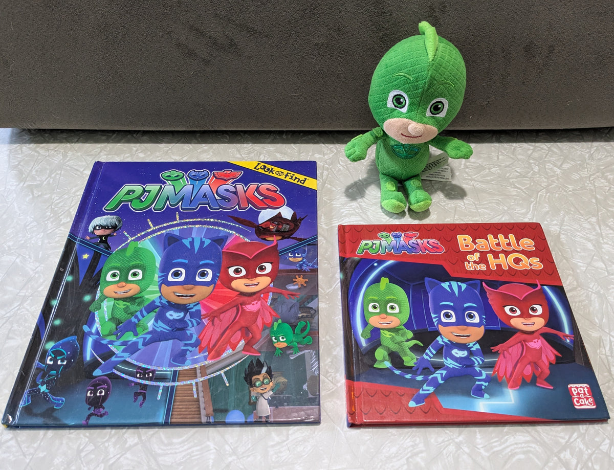 #61 PJ Masks Gekko Plush + 2 Hardcovers - Look & Find and Battle of HQ