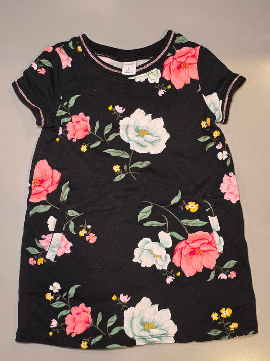 #131 Old Navy black shift dress with flowers girls size 2T