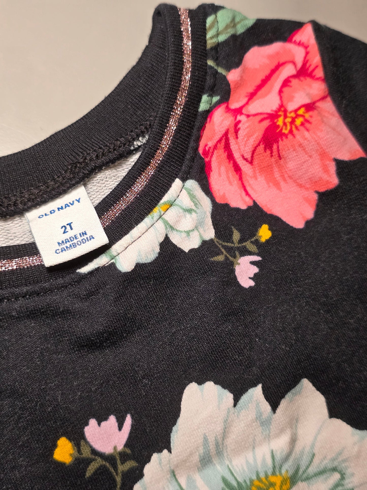#131 Old Navy black shift dress with flowers girls size 2T