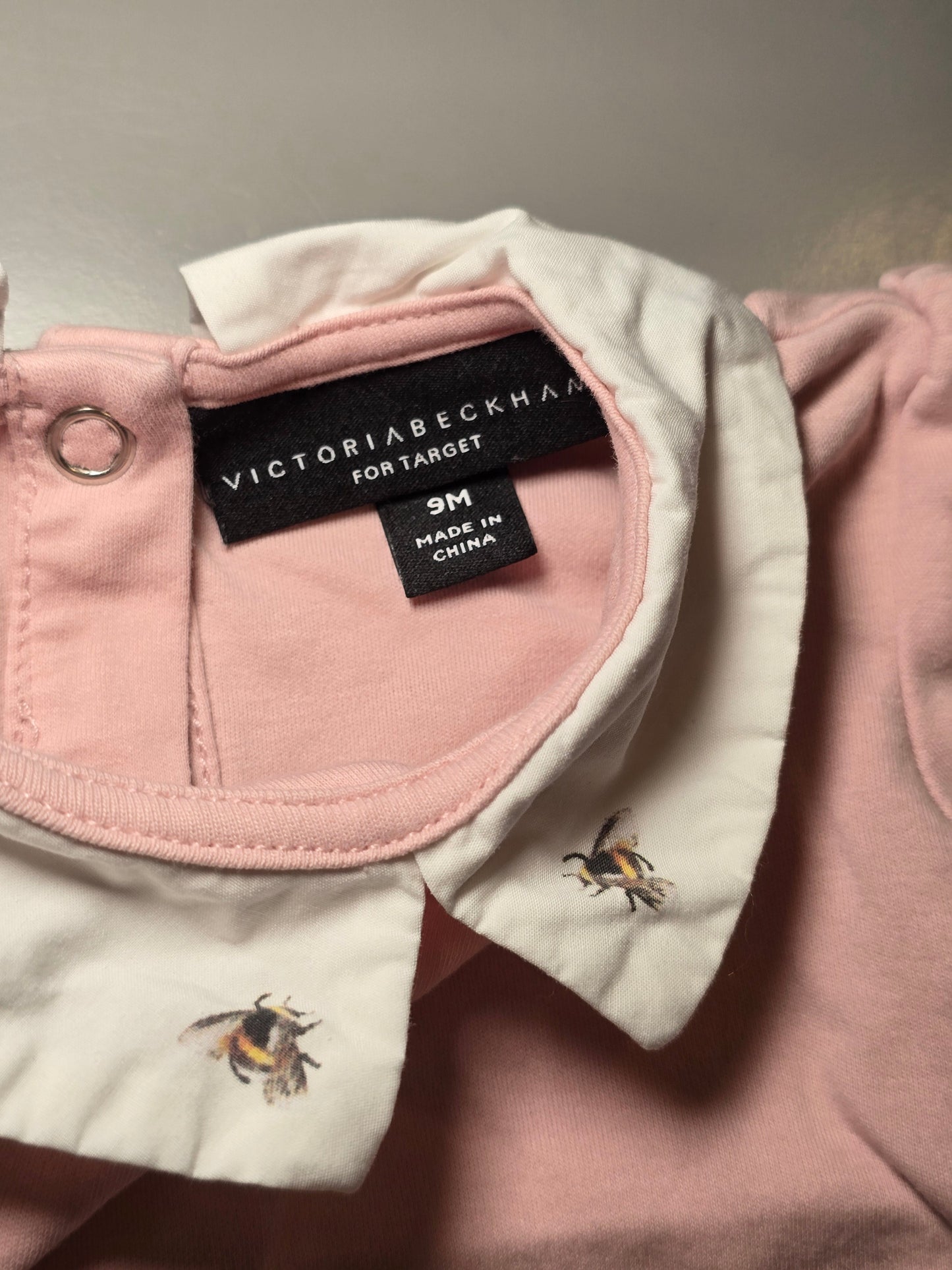 #131 Victoria Beckham for Target pink onesie bee collar girls sz 9M