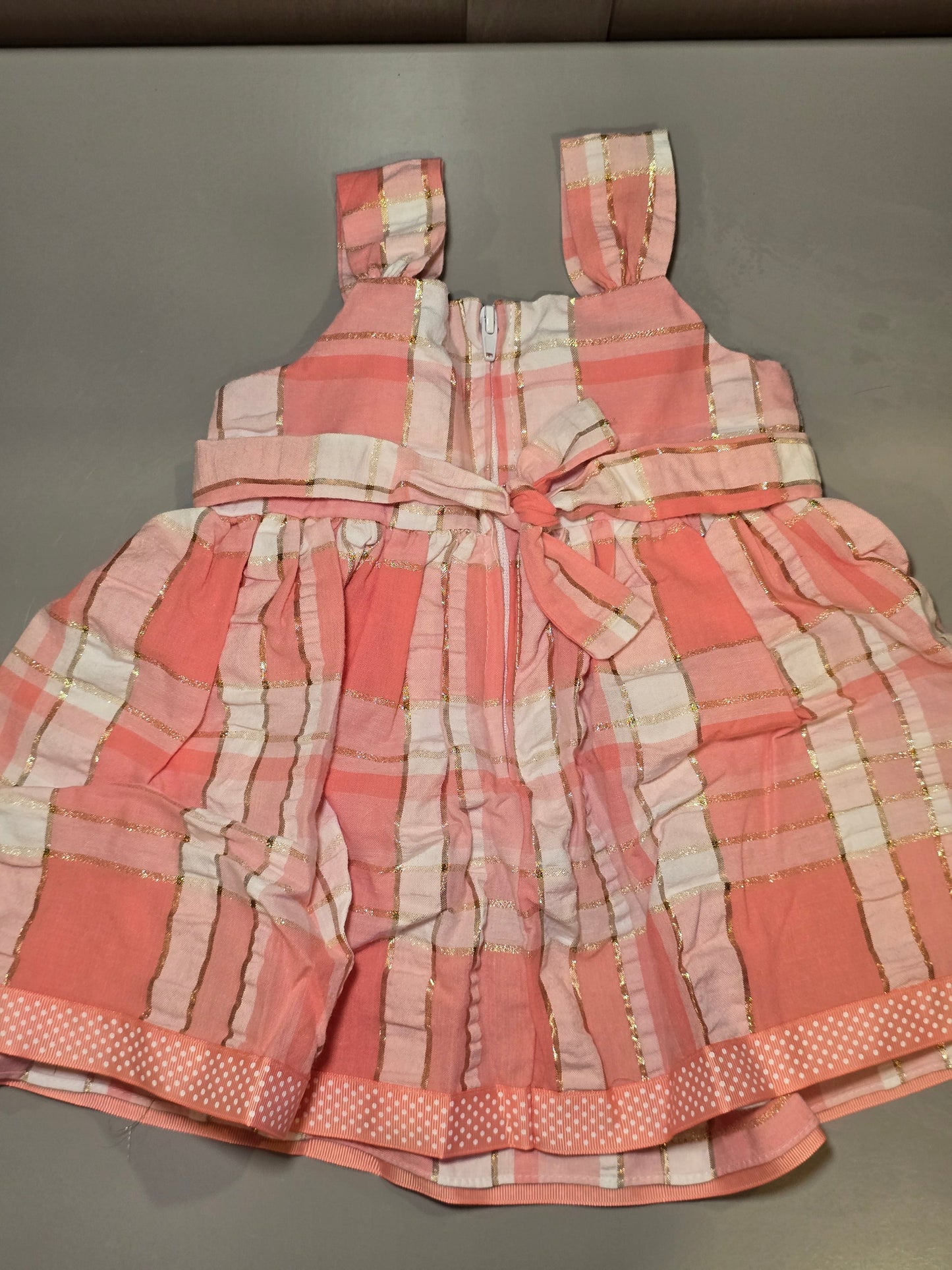 #131 Bonnie Baby pink and gold dress with bloomers girls sz 6-9M