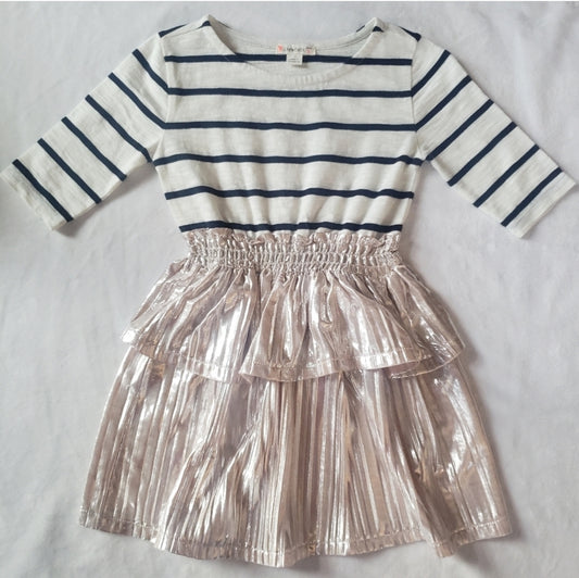 Crewcuts 2T Striped Tiered Skirt Metallic Dress