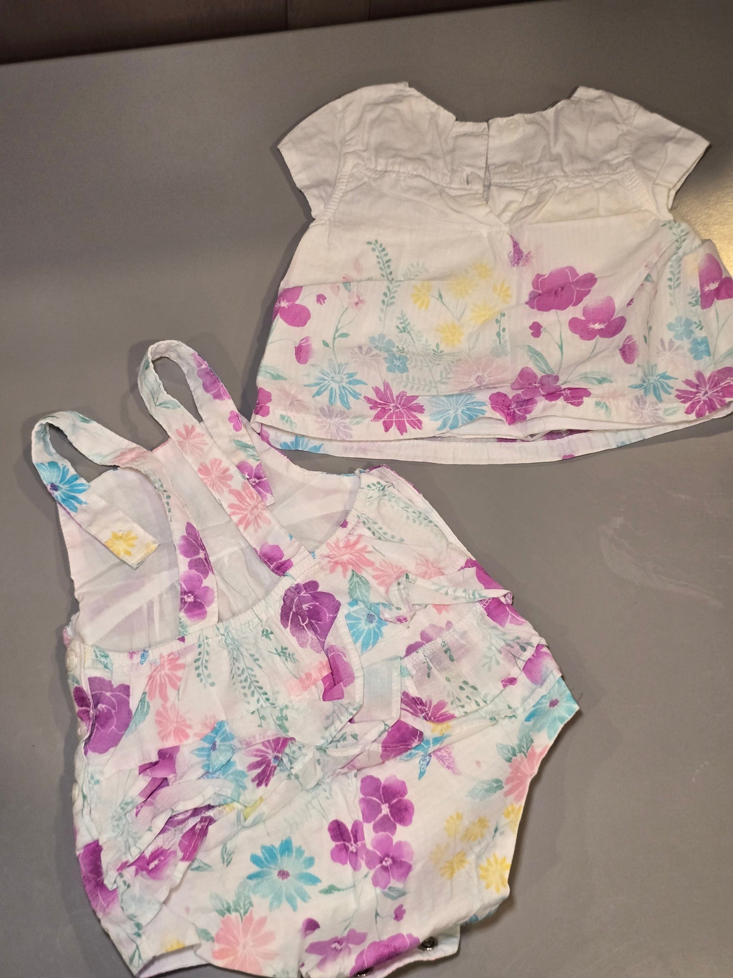 #131 Oshkosh floral Romper and shirt set girls sz 9M