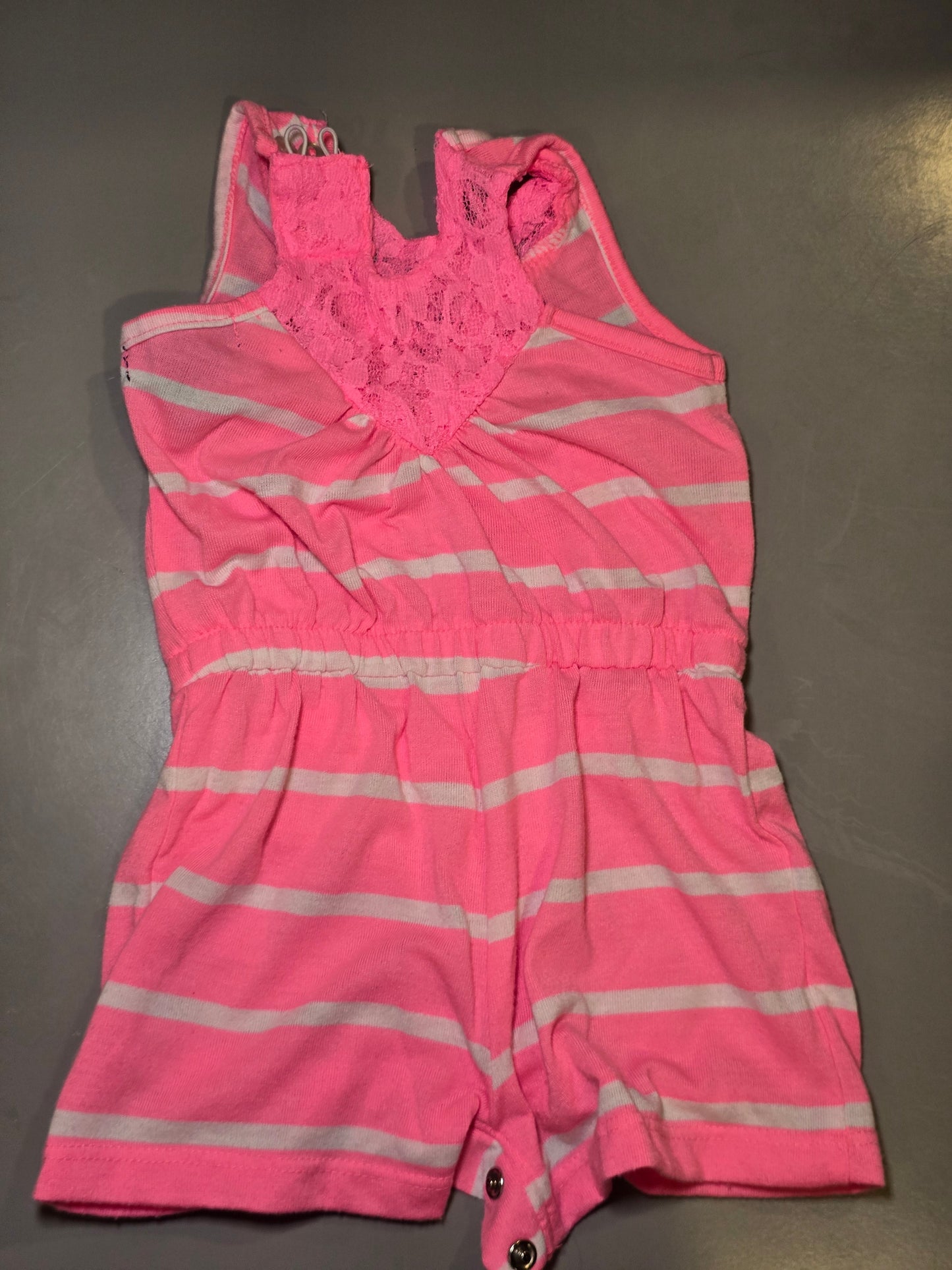 #131 Polo hot pink striped Romper girls sz 3-6M