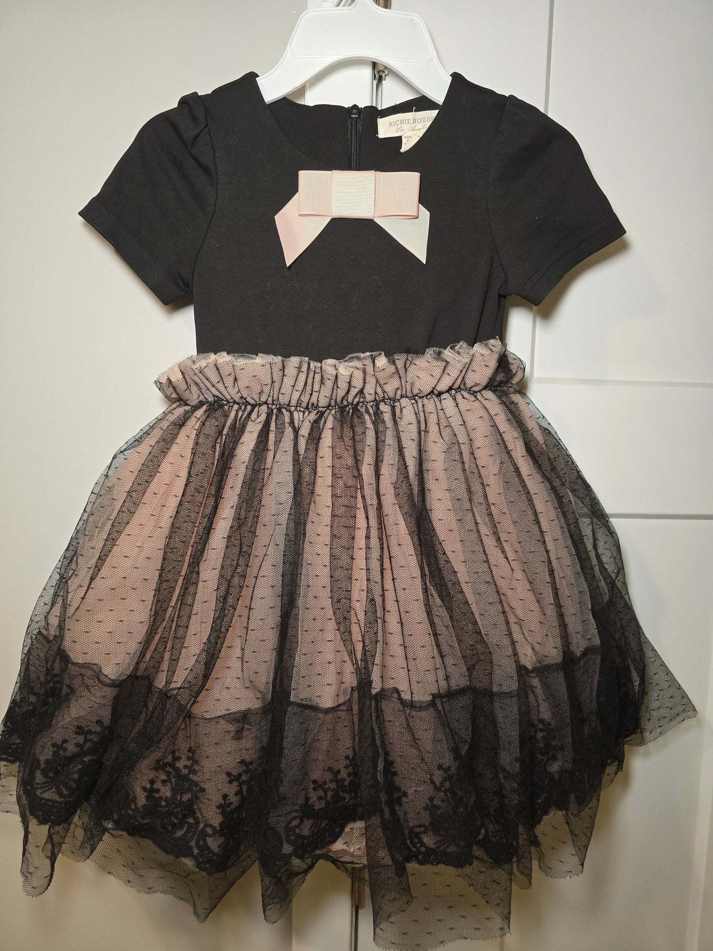 #131 REDUCED Richie House Girls Black and Blush Tulle Dress sz 5 / 6