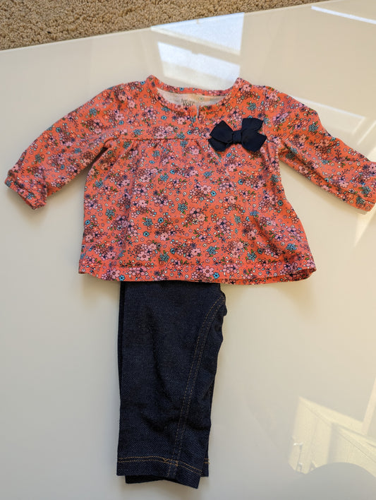 Girls 6m Floral Top and Jeans Set