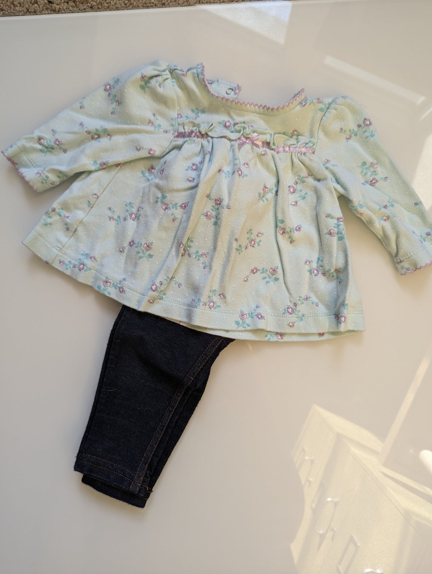 Girls 6m Little Me Blue Floral Top and Jean Leggings