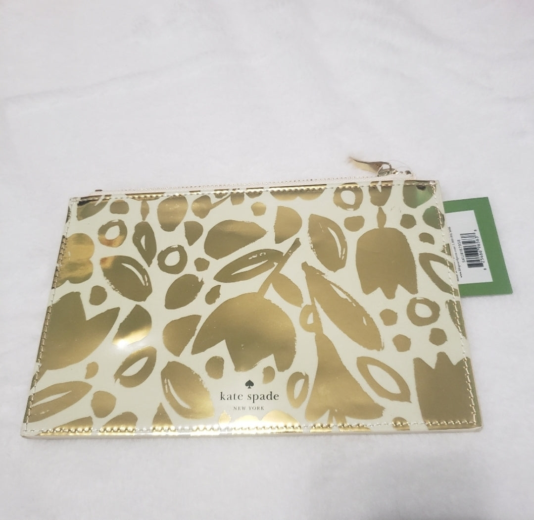 #49 NWT Kate Spade New York Golden Floral Pouch Gold Multi