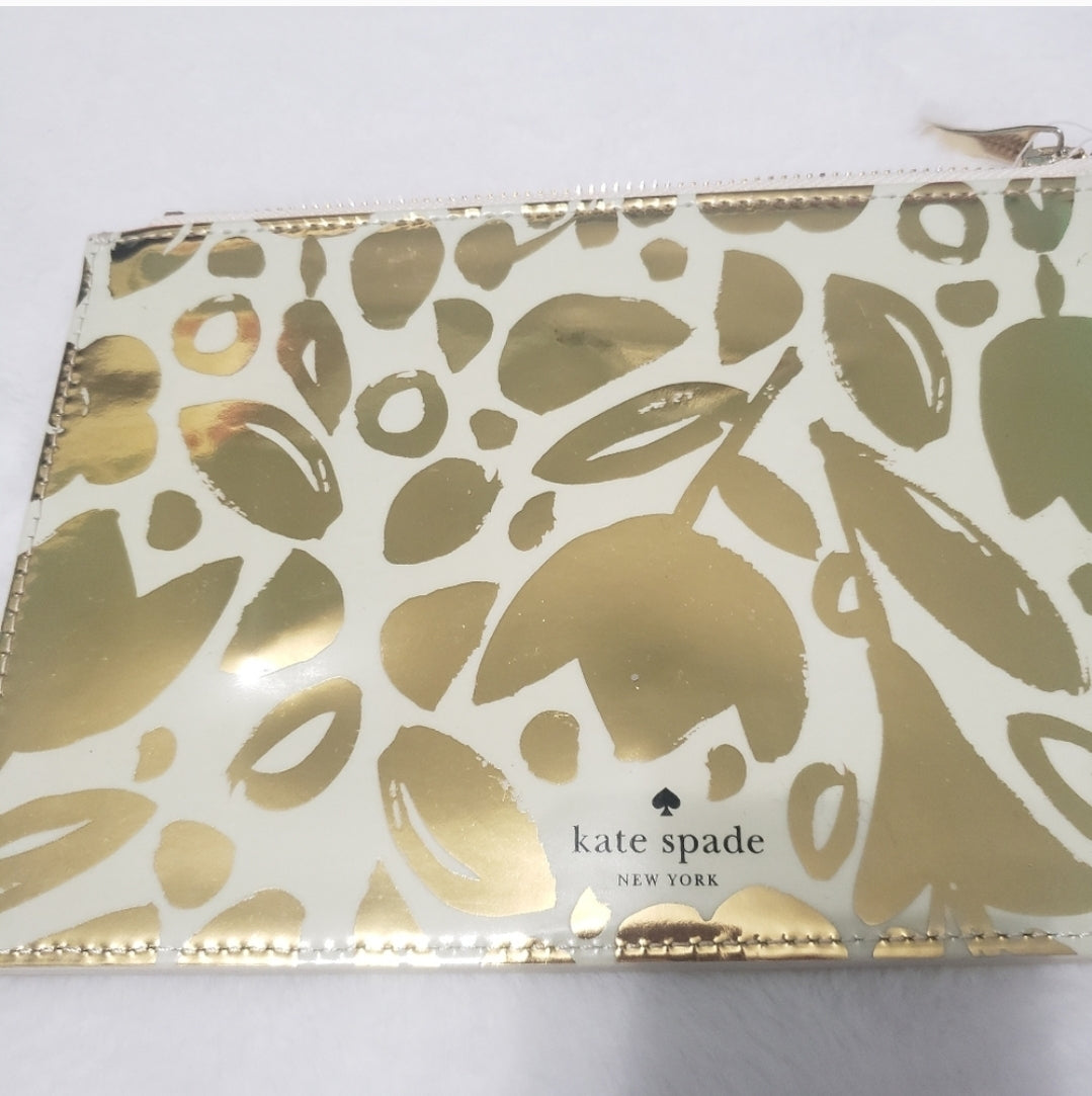 #49 NWT Kate Spade New York Golden Floral Pouch Gold Multi