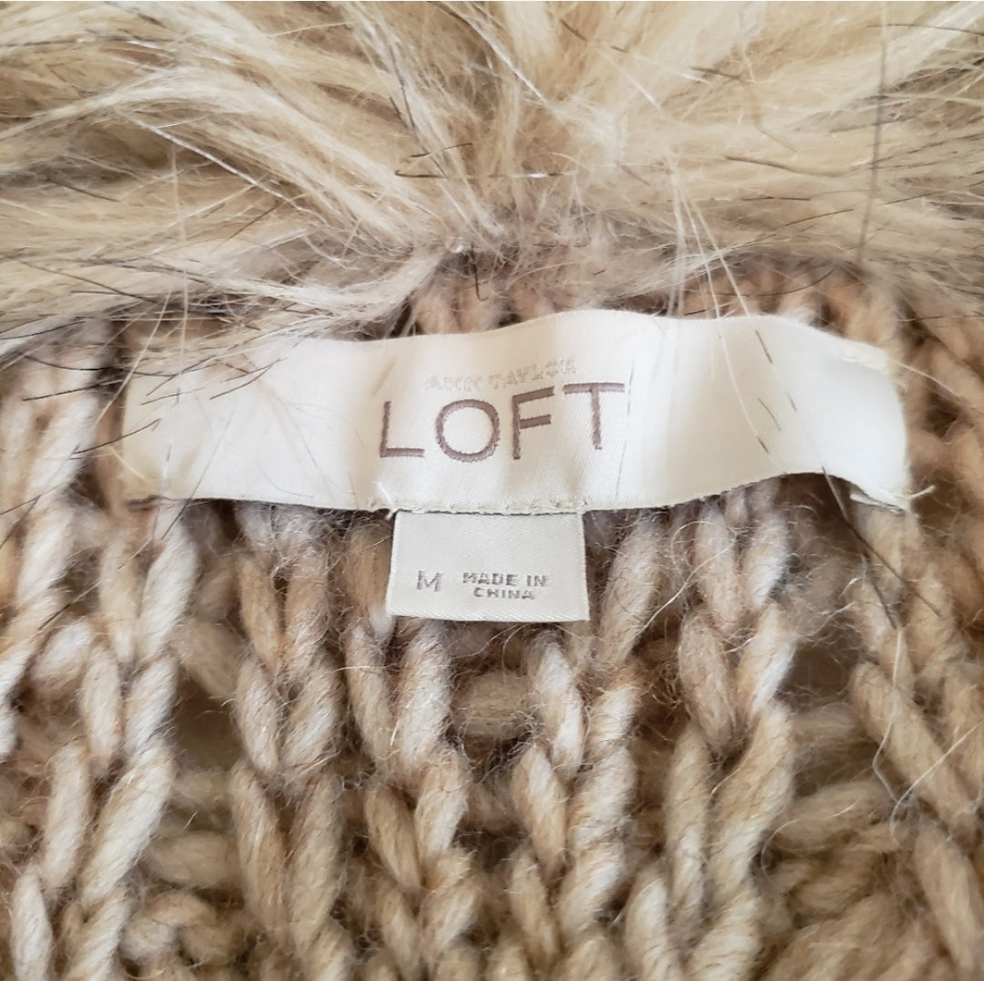 #49 Ann Taylor Loft  Med Faux Fur Trim Cardigan Sweater