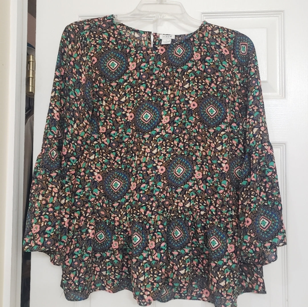 #49 J. Crew Small Soft Floral Bell Sleeve Peplum Top