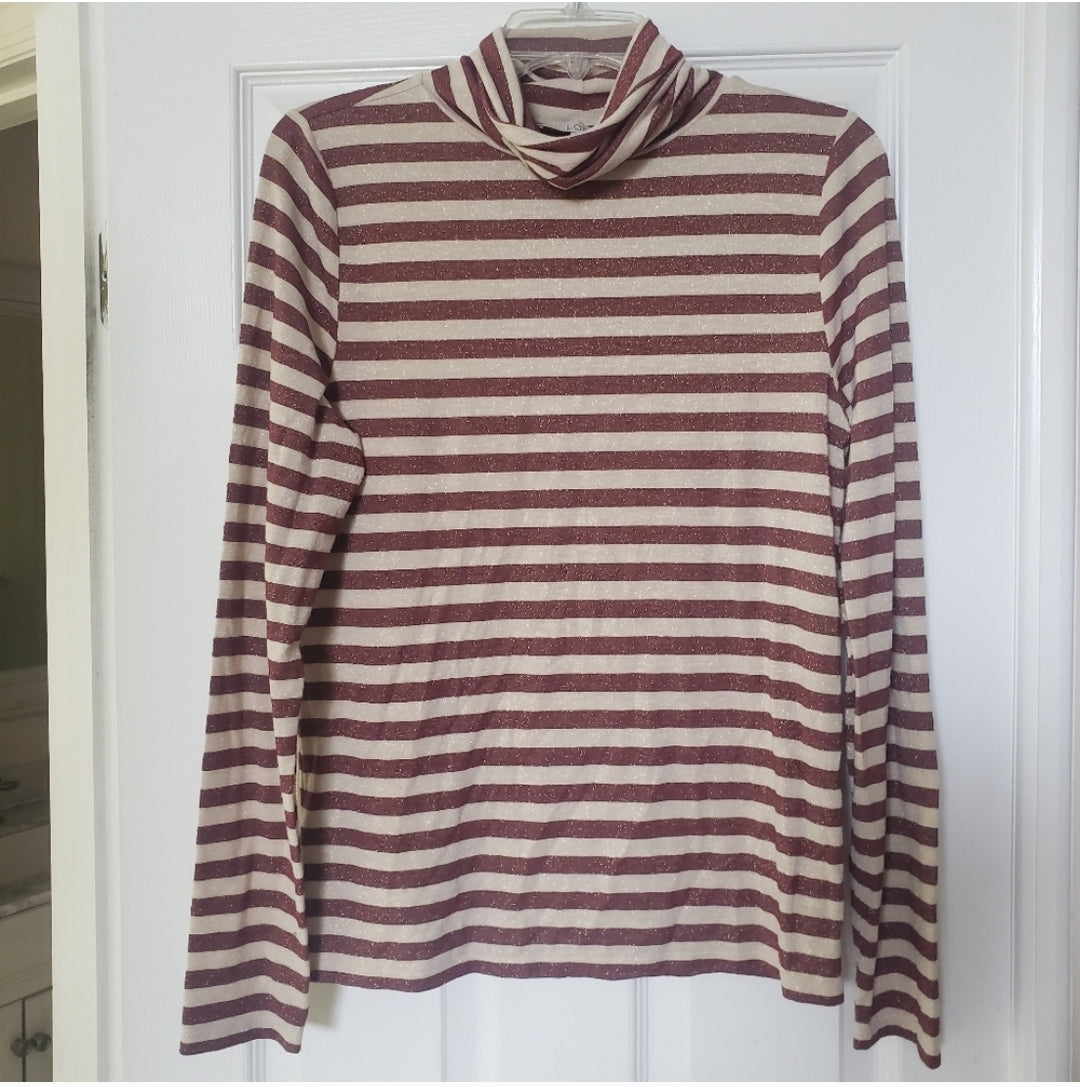 #49 Loft Metallic Large Striped Turtleneck Top