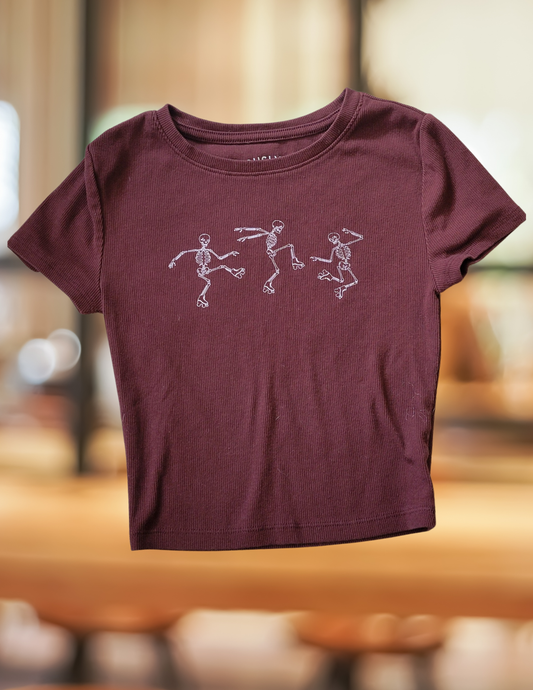 #59 Aeropostale Baby Tee Seriously Soft Dancing Skeletons Womens XS