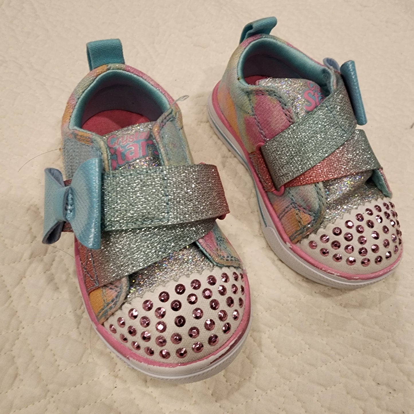 #3A girls size 5 skechers crystal starts light up gym shoes