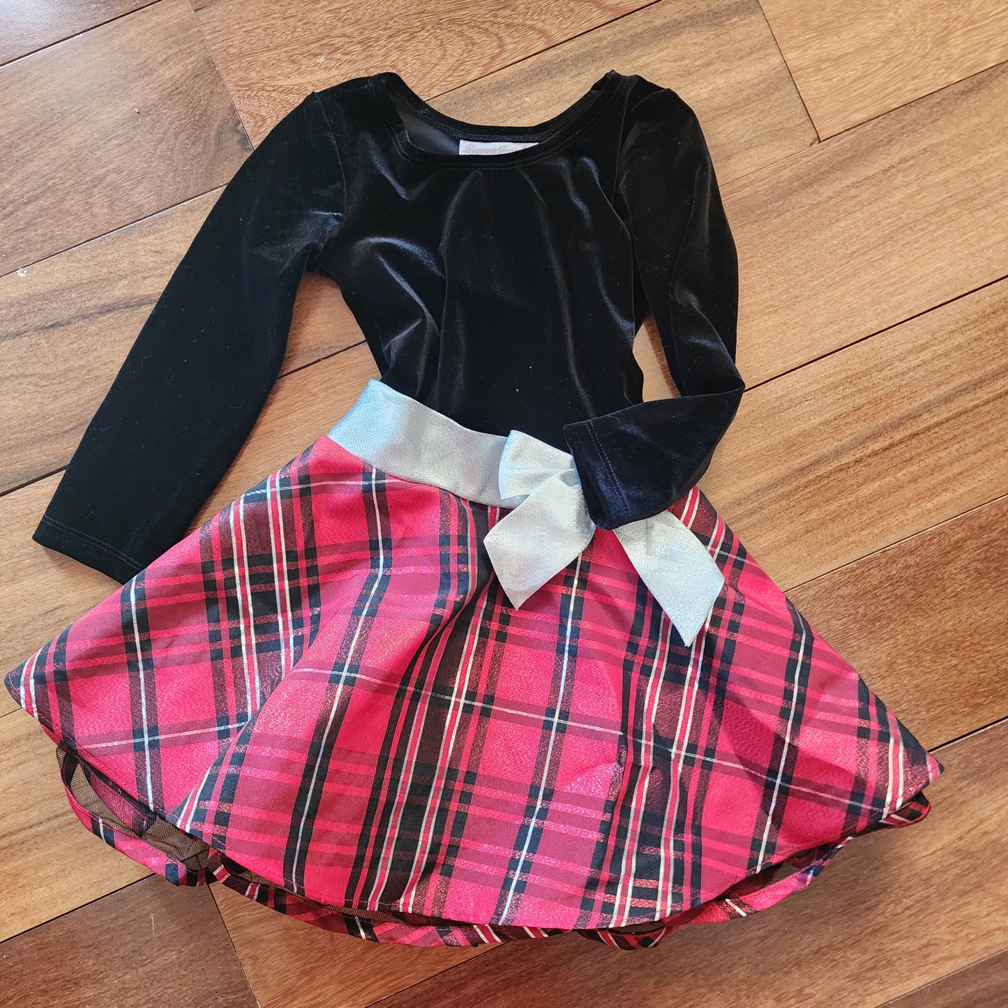 #3A size 3T Bonnie Jean holiday black velvet and red plaid tafeta **REDUCED**