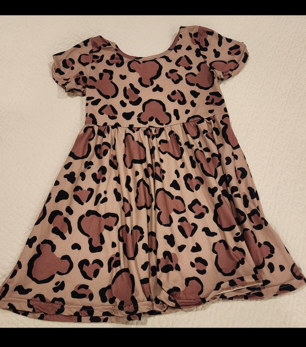 #135 girls 4T boutique disney style mouse ear leopard print twirl dress