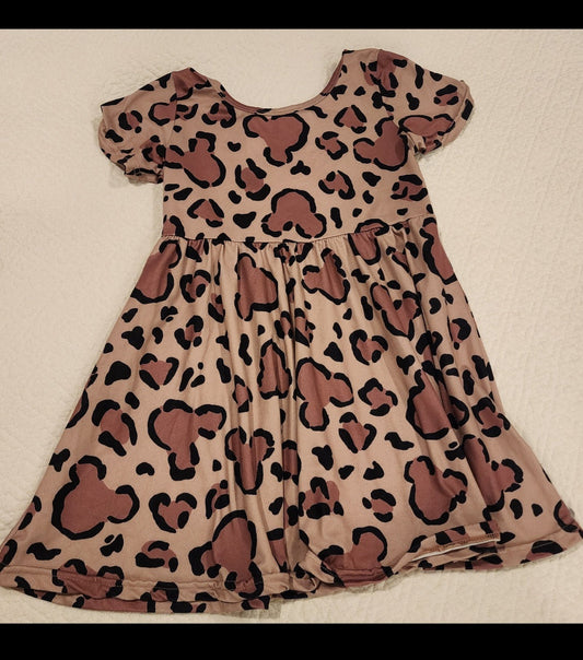 #135 girls 4T boutique disney style mouse ear leopard print twirl dress