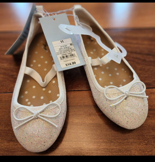 #135 Girls size 11 Cat & Jack NWT white glitter ballet flats