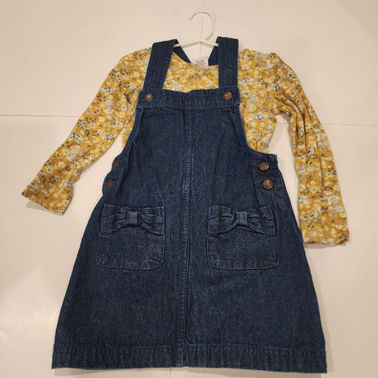 #135 girls size 4 Tahari denim jumper with floral knit shirt