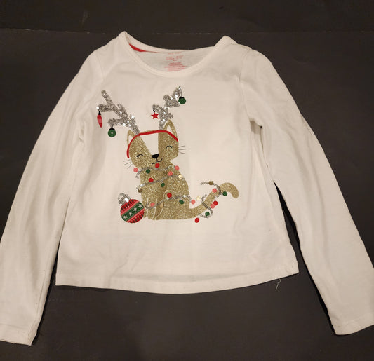 #135 girls size S 5/6 Isaac Mizrahi Christmas Cat Reindeer shirt