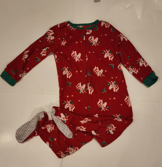 #135 Girls size 5 Carter's Unicorn Christmas pajamas with feet