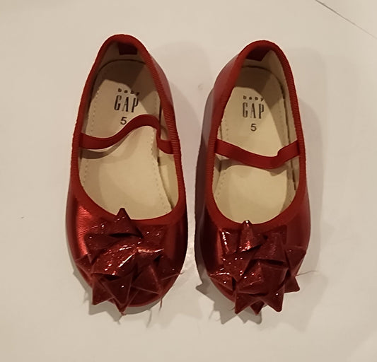 #135 girls size 5 baby Gap metallic red ballet flats with bow EUC