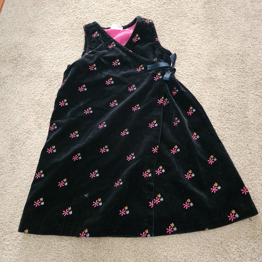 #135 girls Size 129l0 6-7 Hanna Anderson velvet wrap dress with embroidered flowers