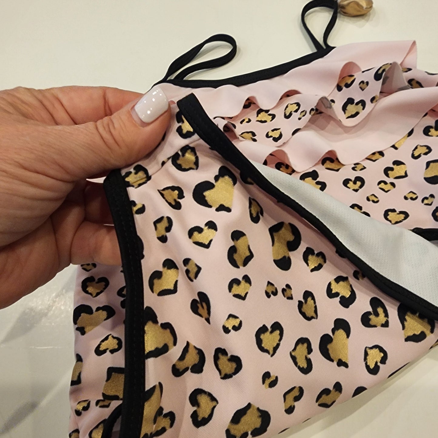 #135 girls size 6 Juicy Couture leopard print hearts swimsuit