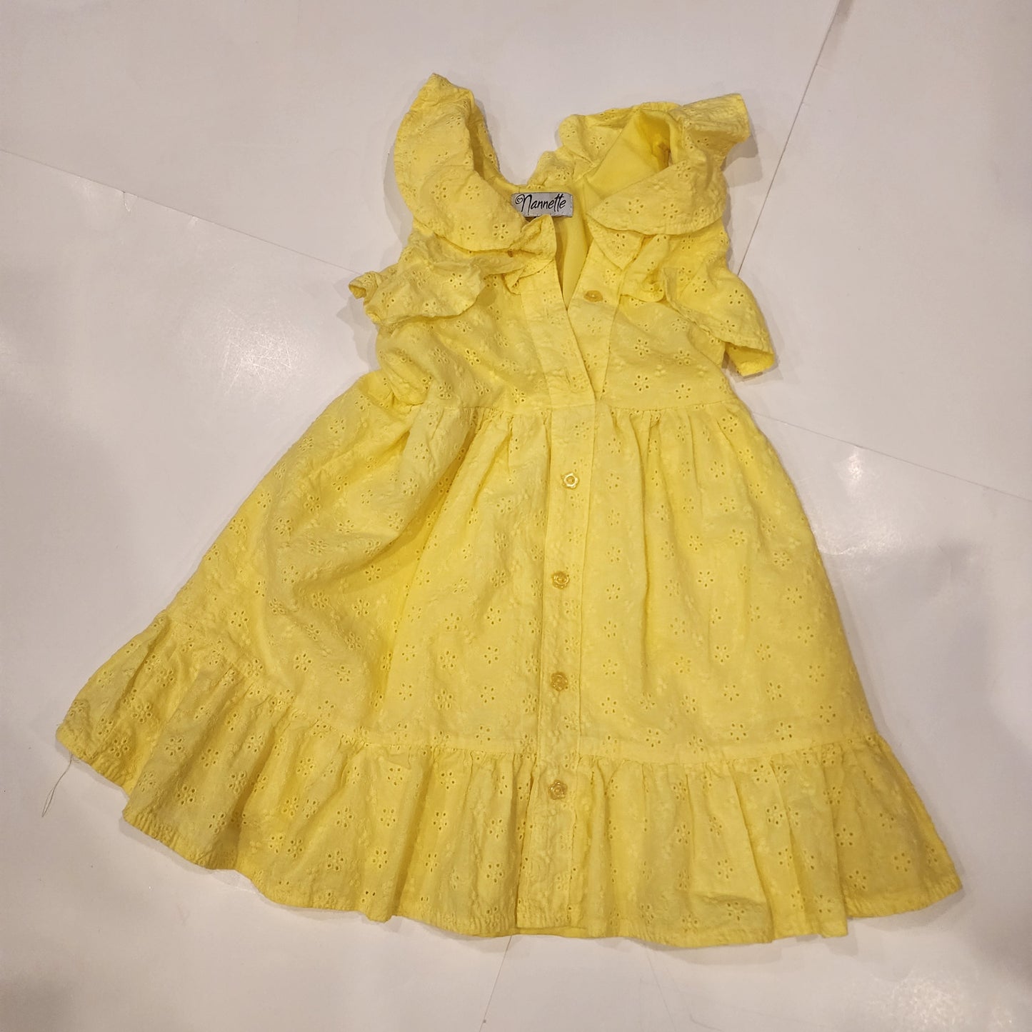 #135 girls size 6 Nannette yellow eyelet dress