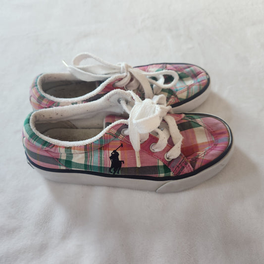 #142 Polo Ralph Lauren Size 12 Brisbane Pink Plaid Low Top Sneakers Shoes