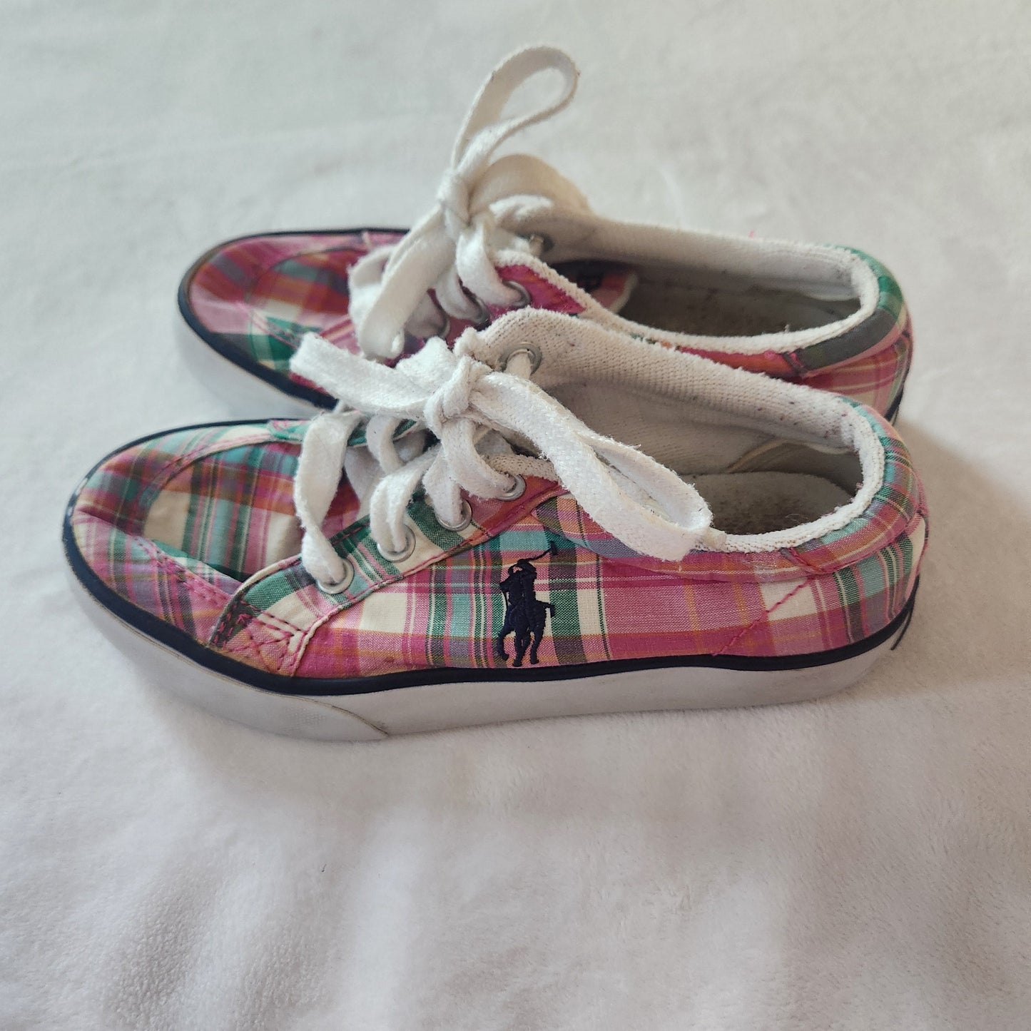 #142 Polo Ralph Lauren Size 12 Brisbane Pink Plaid Low Top Sneakers Shoes