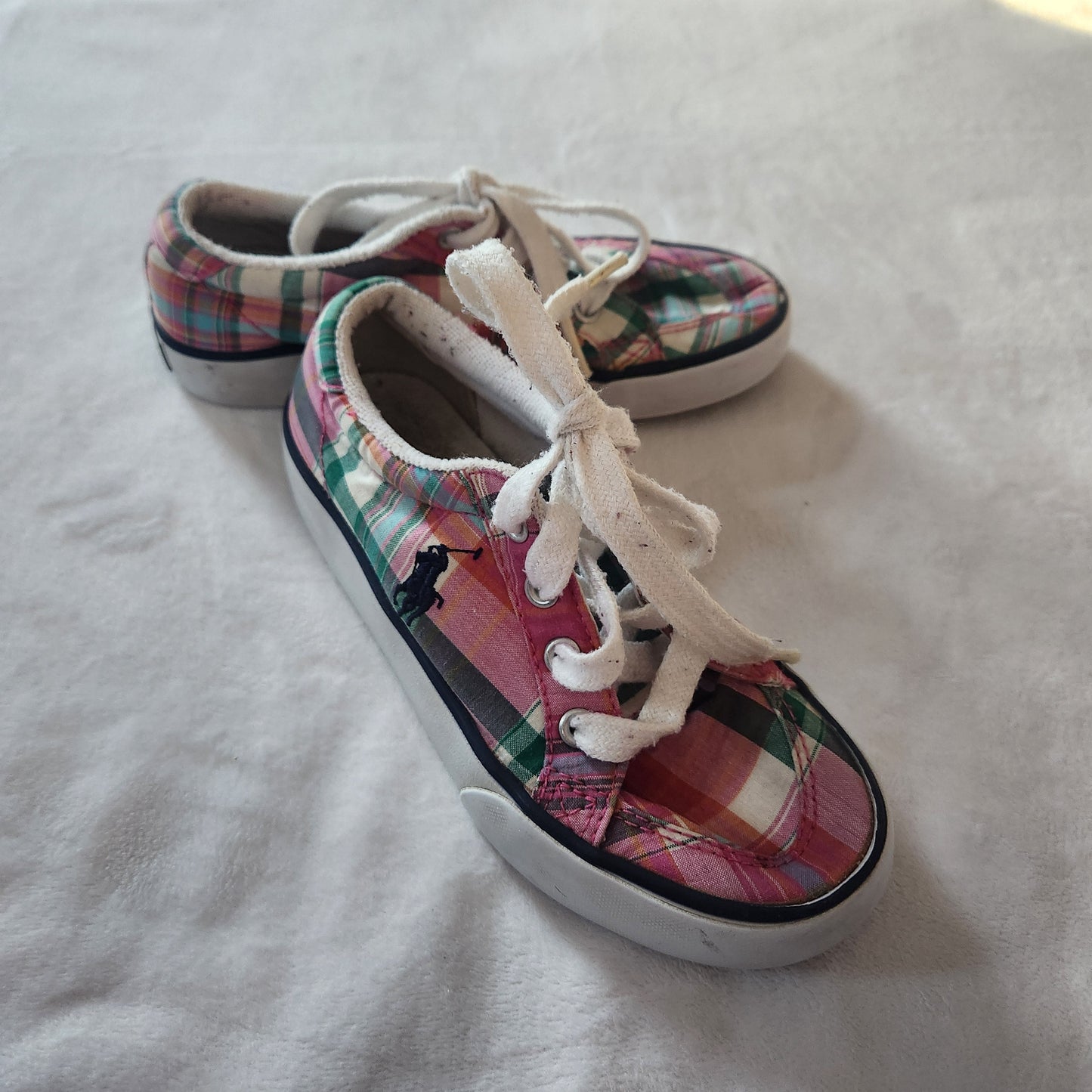 #142 Polo Ralph Lauren Size 12 Brisbane Pink Plaid Low Top Sneakers Shoes