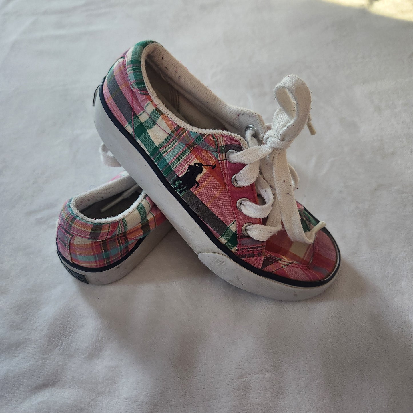 #142 Polo Ralph Lauren Size 12 Brisbane Pink Plaid Low Top Sneakers Shoes