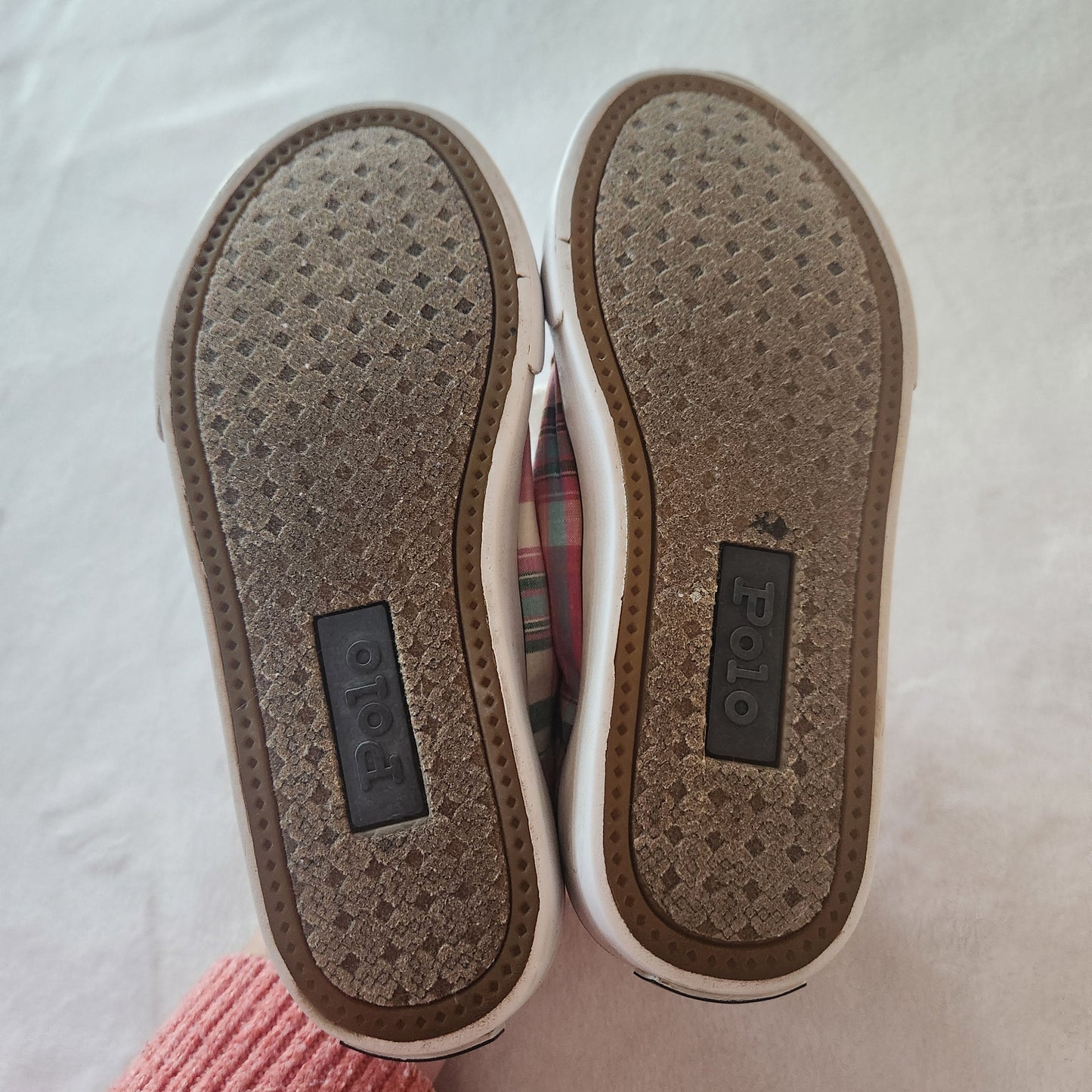 #142 Polo Ralph Lauren Size 12 Brisbane Pink Plaid Low Top Sneakers Shoes
