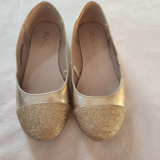 #142 Children's Place Sz 12 Gold Glitter Ballet Flats Shoes