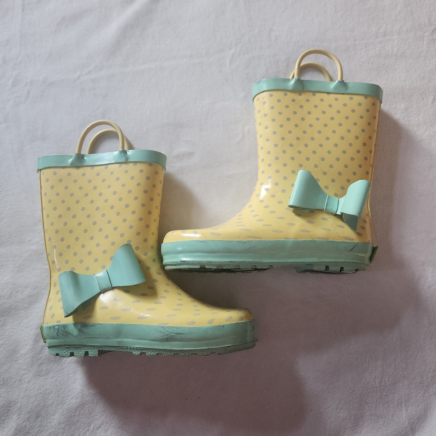 #142 Western Chief Size 11/12 Yellow Polka Dot Rain Boots Shoes with Bow