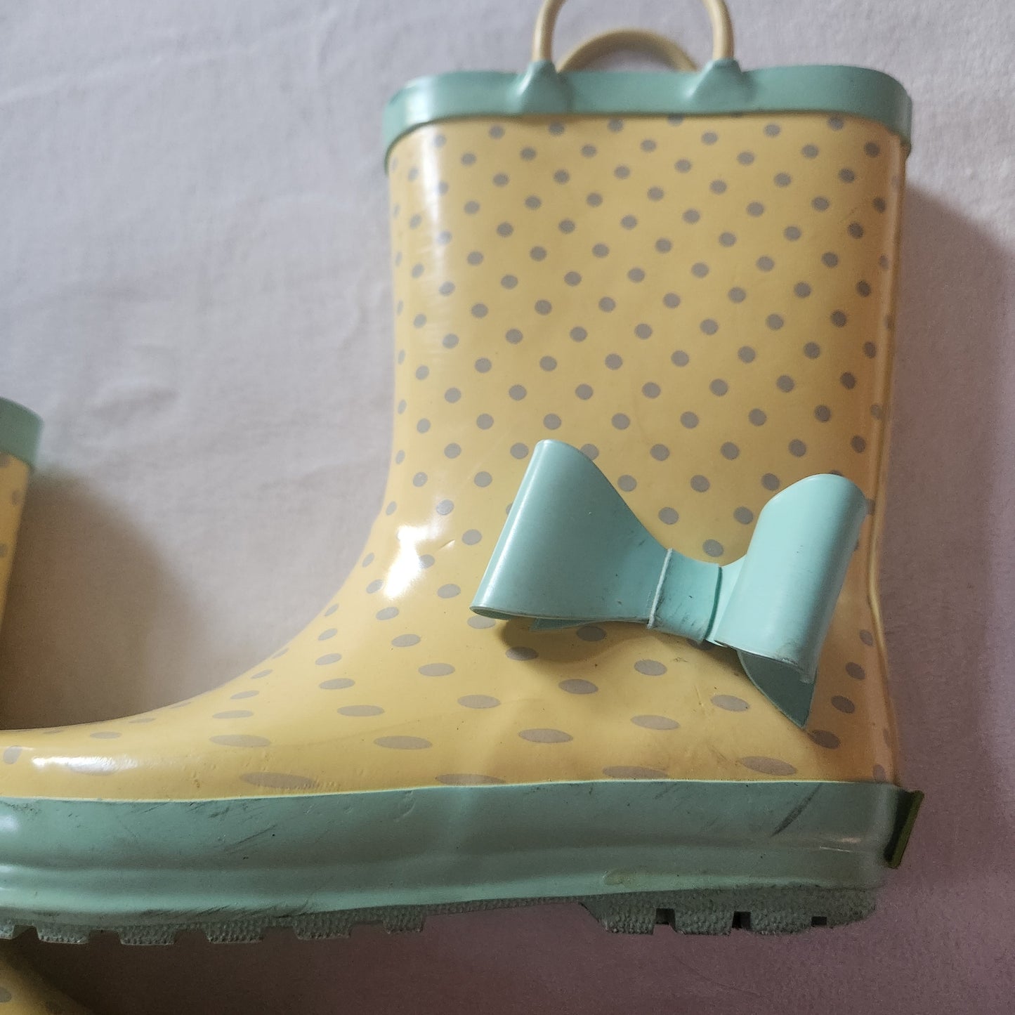 #142 Western Chief Size 11/12 Yellow Polka Dot Rain Boots Shoes with Bow