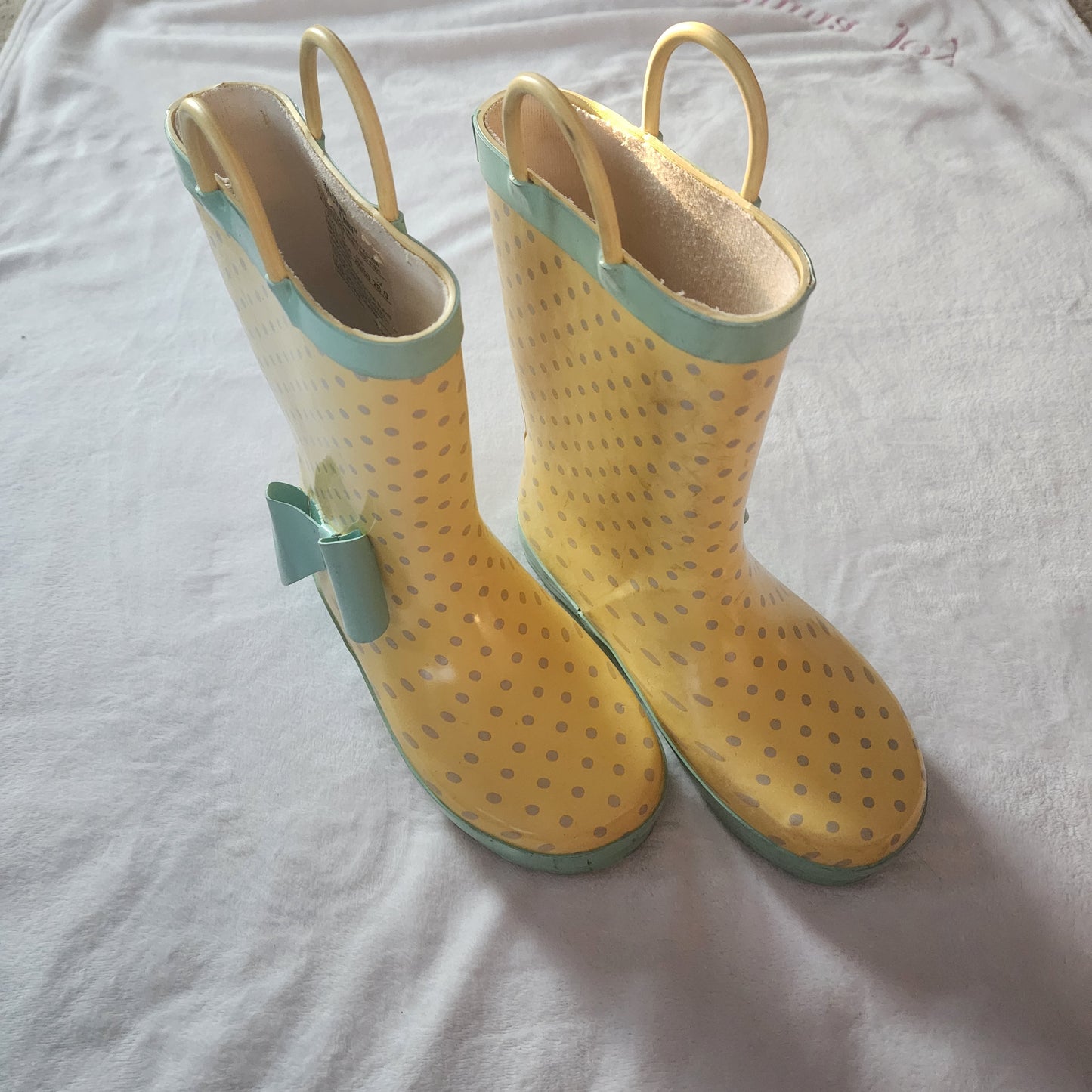 #142 Western Chief Size 11/12 Yellow Polka Dot Rain Boots Shoes with Bow