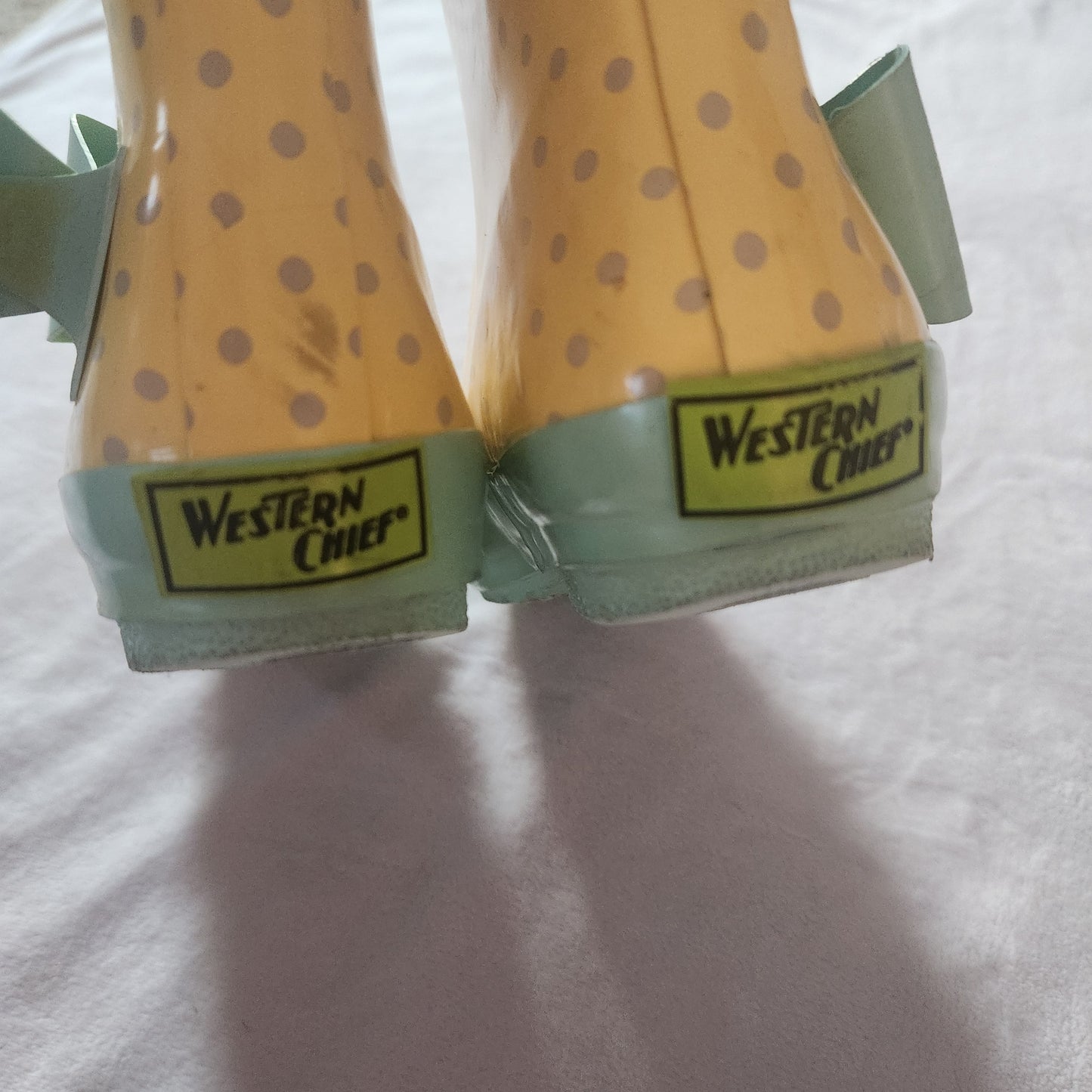 #142 Western Chief Size 11/12 Yellow Polka Dot Rain Boots Shoes with Bow