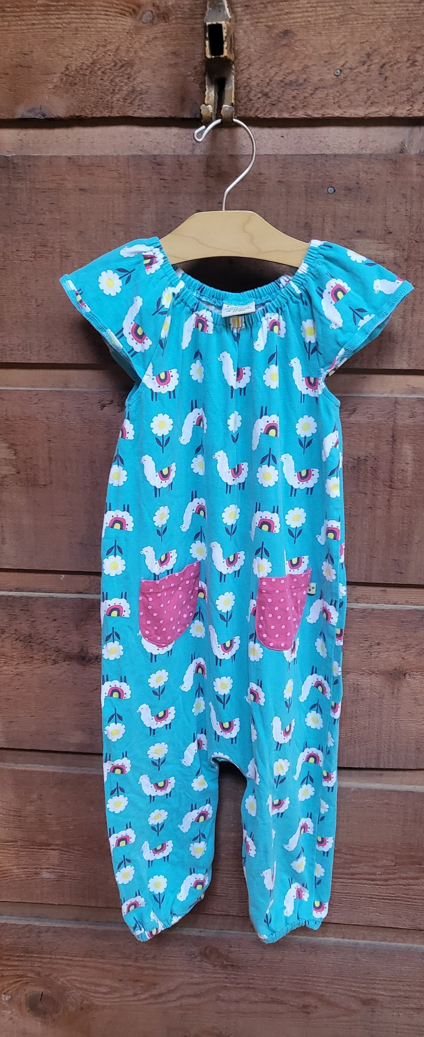 REDUCED: #9---  Girls 18-24 months. Frugi UK Llama dungarees