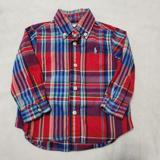#142 Ralph Lauren Polo Baby Boy 9 Month Multicolor Plaid Dress Shirt