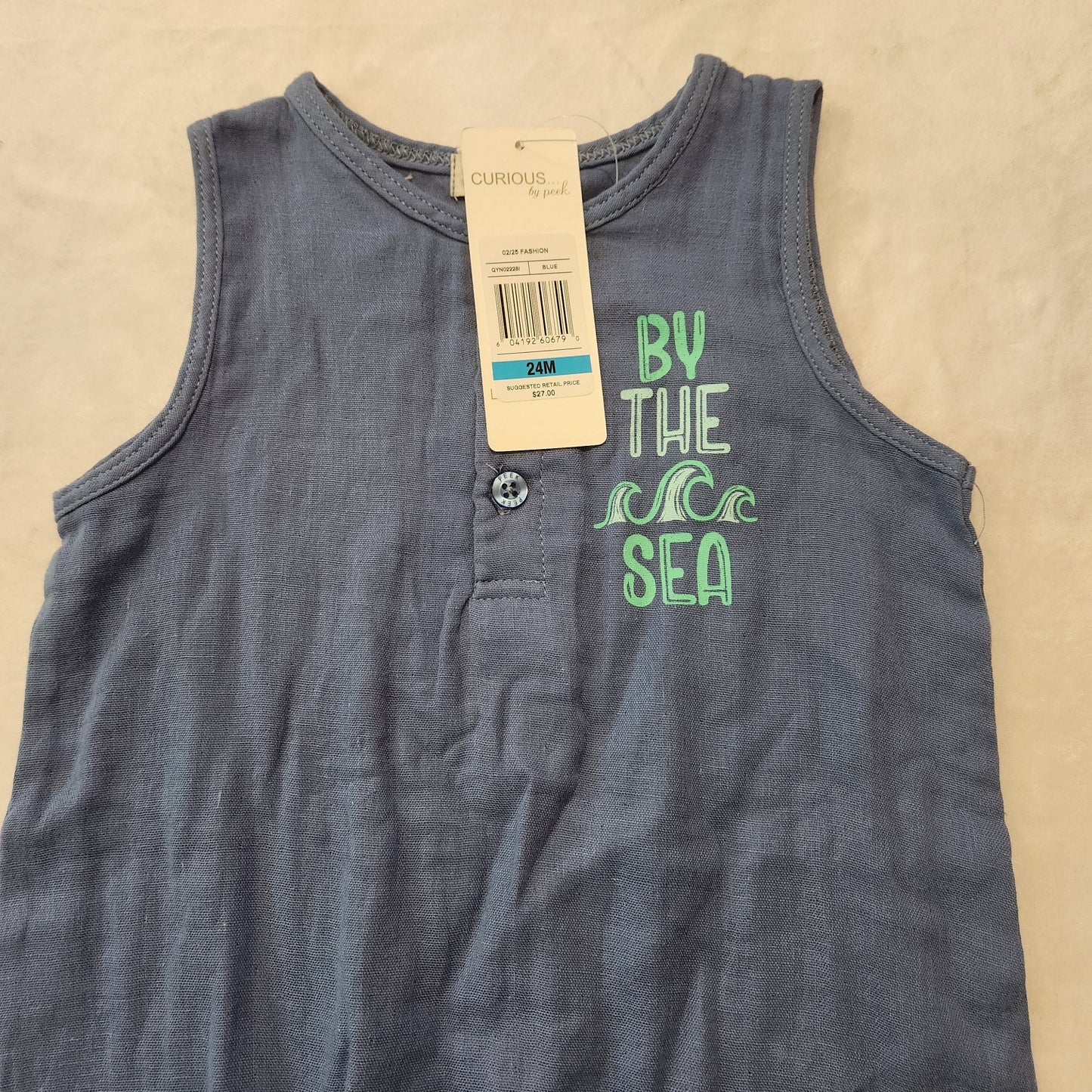 REDUCED!! #104 NWT Curious by Peek 24 Mth Blue Tank Romper Pantsuit