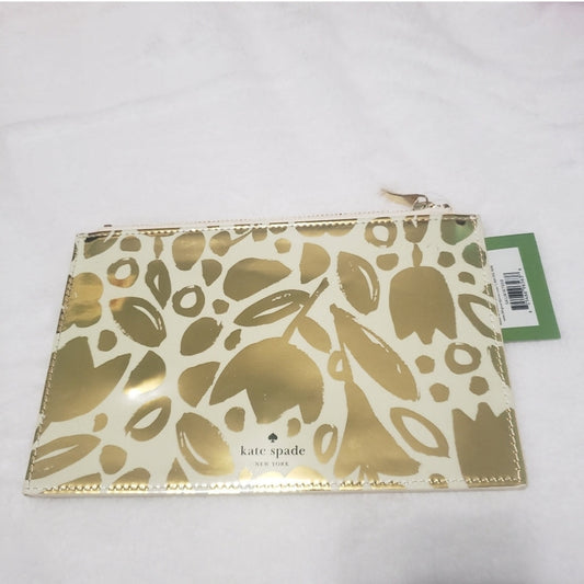 #142 NWT Kate Spade New York Golden Floral Pouch Gold Multi