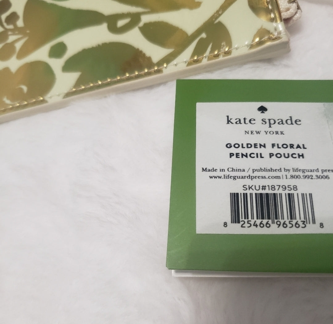#142 NWT Kate Spade New York Golden Floral Pouch Gold Multi
