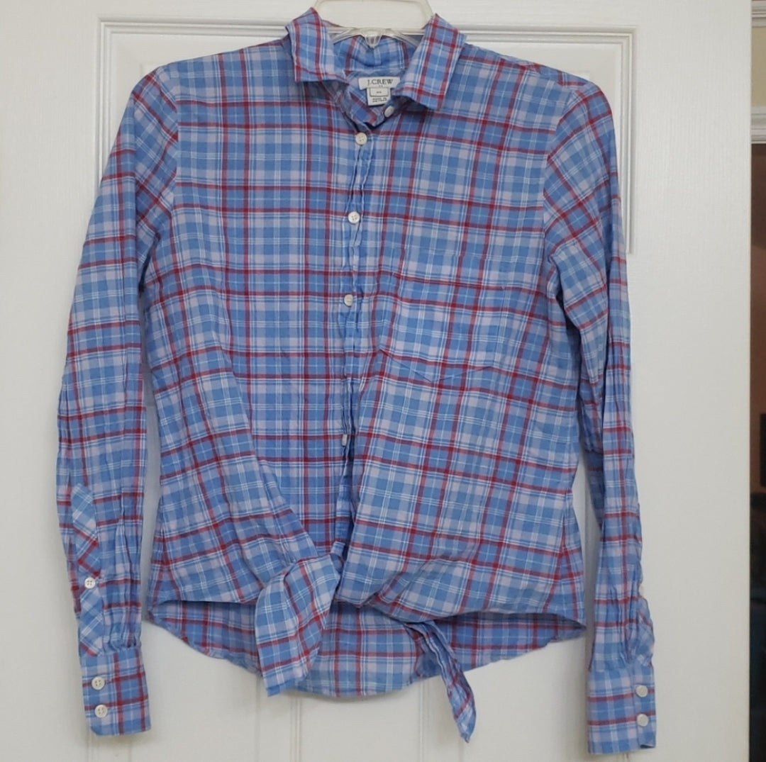 #142 J. Crew XS Printed Tie Waist Shirt