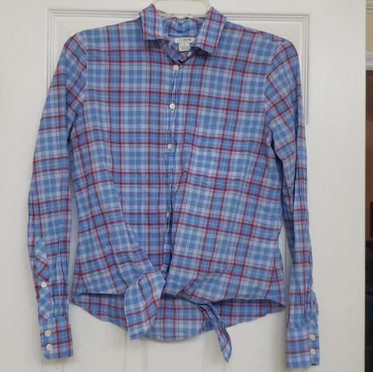 #142 J. Crew XS Printed Tie Waist Shirt