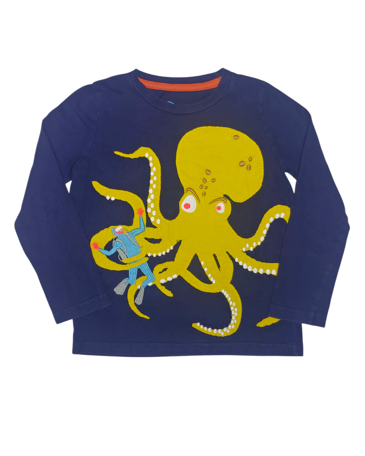 #89 Boys 4-5Y Boden | Long sleeved shirt (Octupus with diver) - Nautical Blue EUC