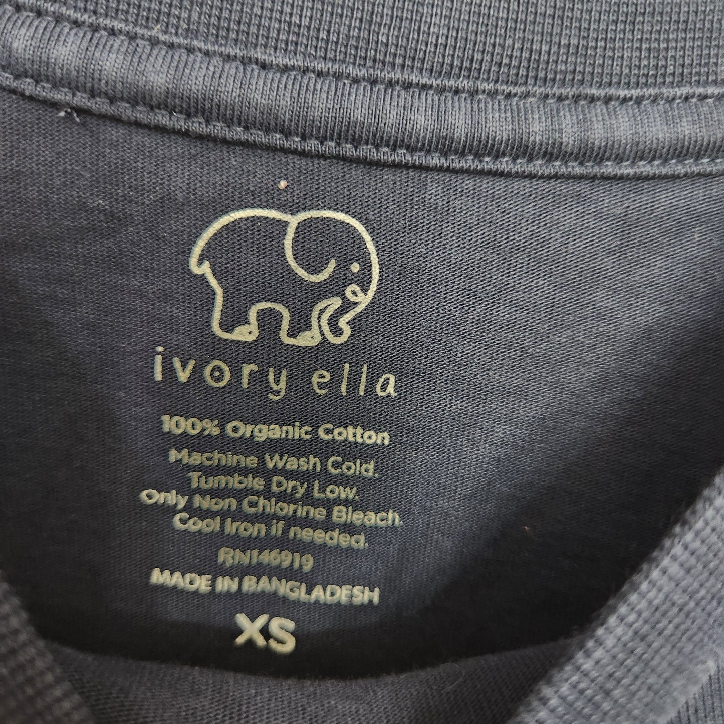 #142 Ivory Ella XS Long Sleeve Navy Logo Elephant Tee