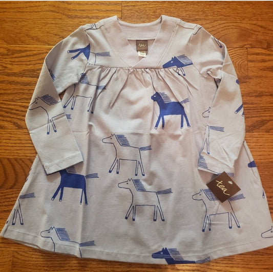 #142 NWT Tea Collection 18-24 Mth Horse Printed Wrap Neck Baby Dress